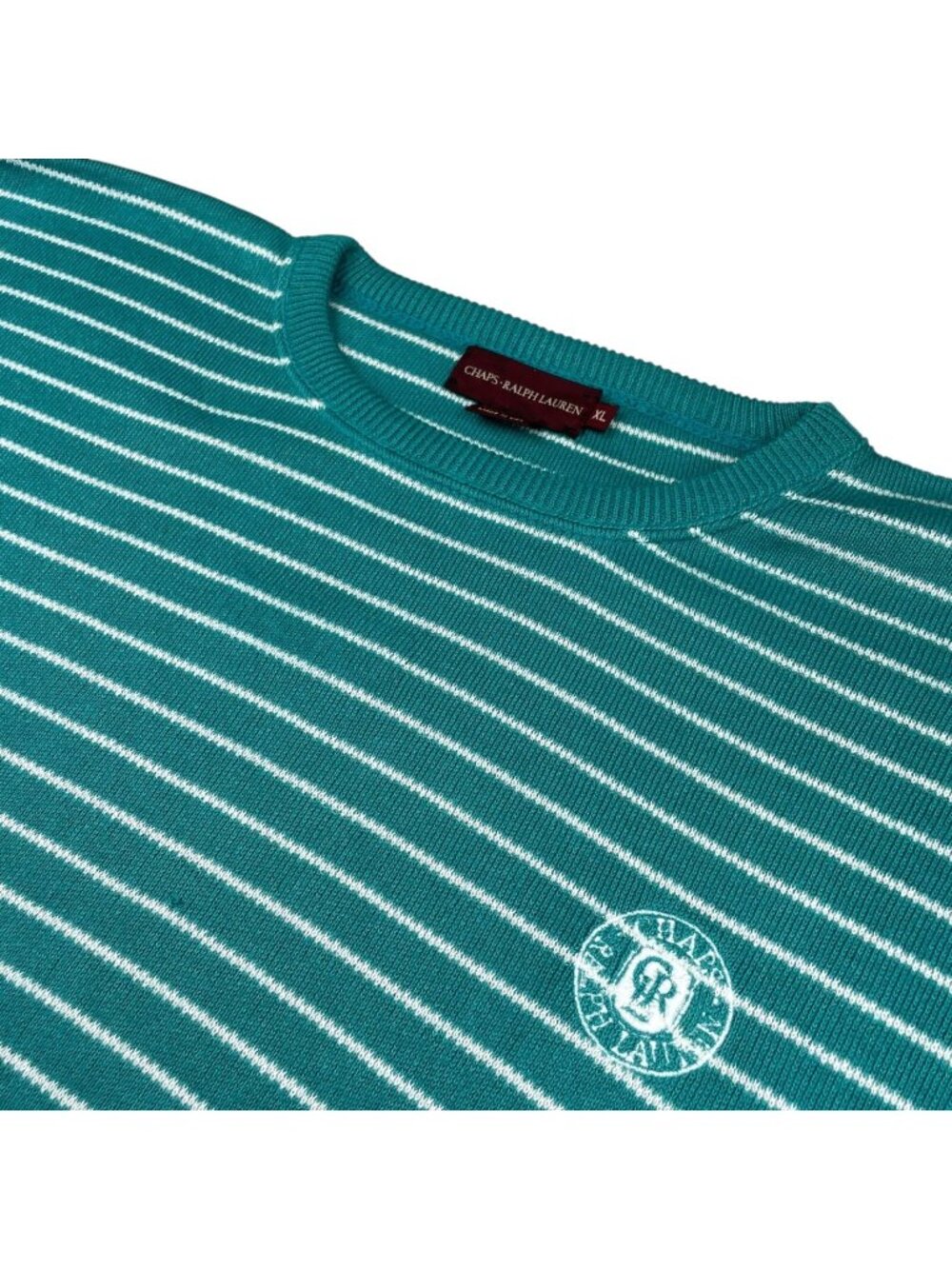 VTG Chaps Ralph Lauren Men's 100% Cotton Sweater Green/White Stripe • USA • XL